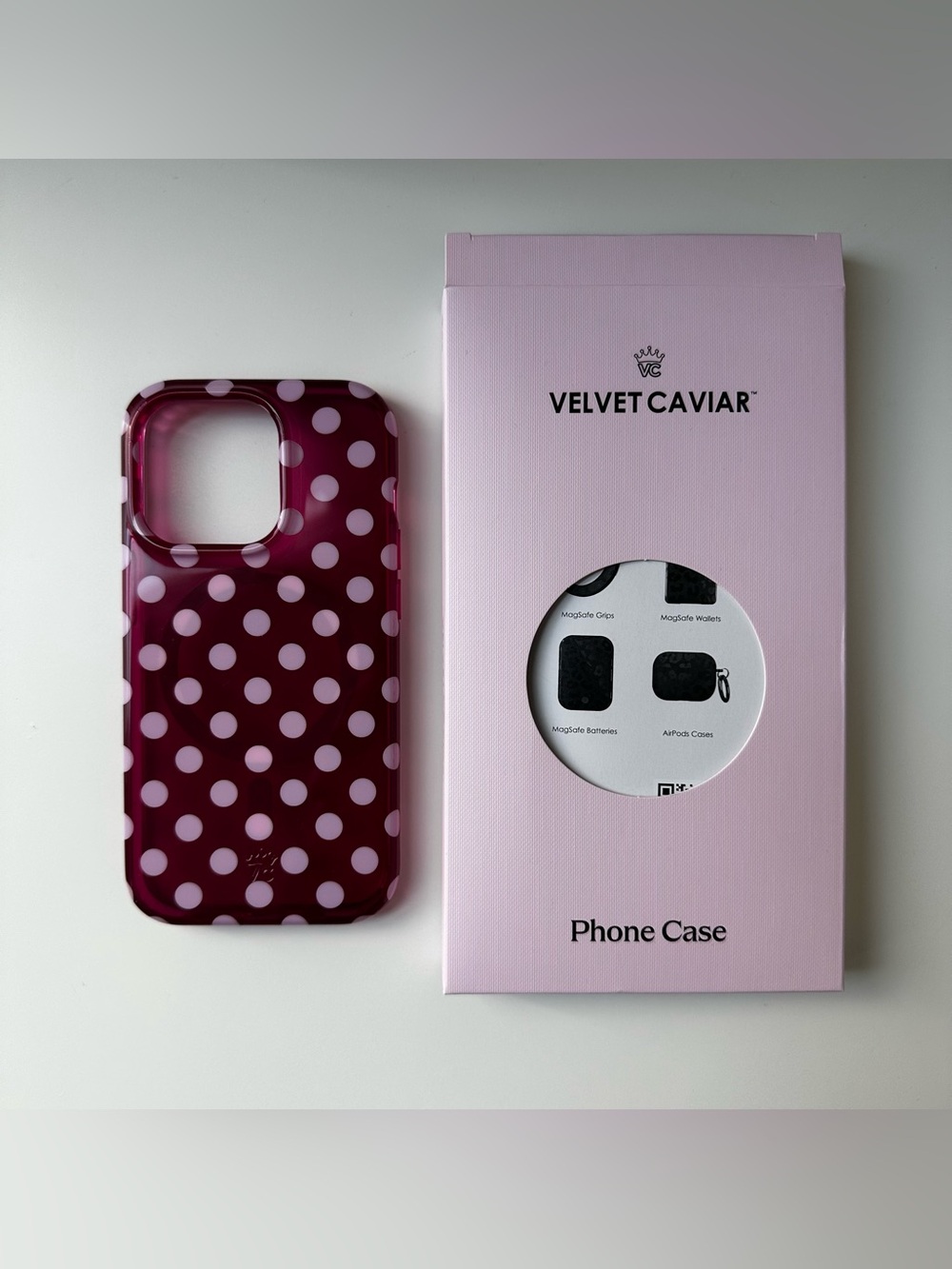 Velvet Caviar Raspberry Polka Dot Phone Case for iPhone 14 Pro
